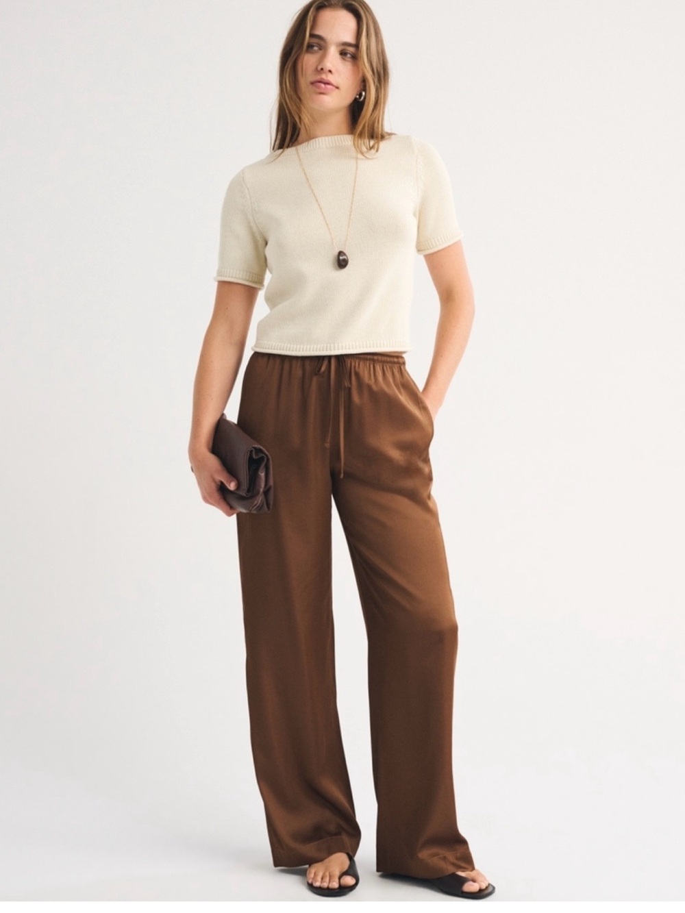 NWT Abercrombie & Fitch Satin Wide-Leg Pants in Brown size Large
